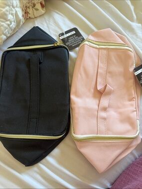 Tik tok viral xl Canvas Zippered Travel Pouch Duo - Black & Light Pink